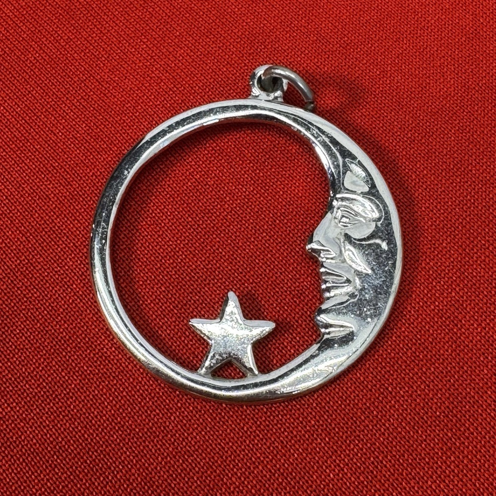 Silver Tone Metal Round Moon Star Charm Design